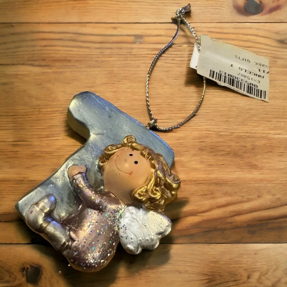 NWT Sparkling Glitter Angel Ornament Initial T Christmas Decor